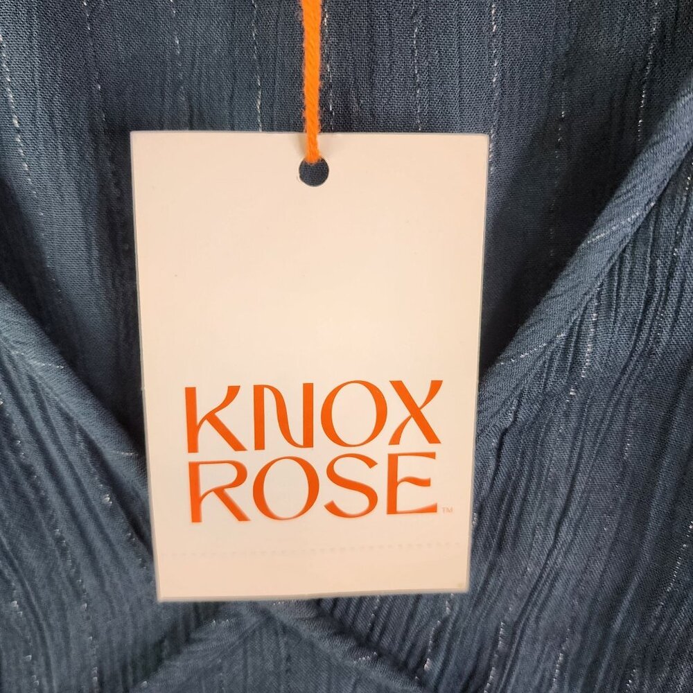 Womens Knox Rose Blue Peplum Top Blouse Long Sleeve V Neck gathered waist XL - Picture 6 of 13